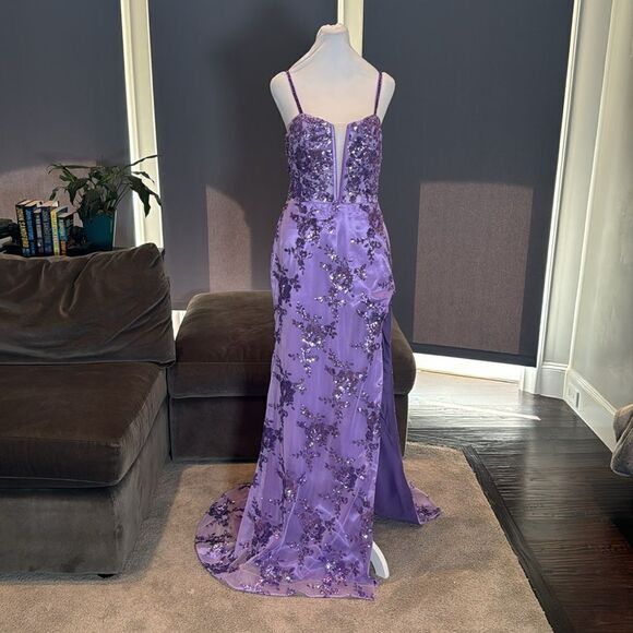 Women’s Purple Mermaid Fit Prom Party Dress Sparkly Sequins Lace Up Back Size 8 - Picture 1 of 12
